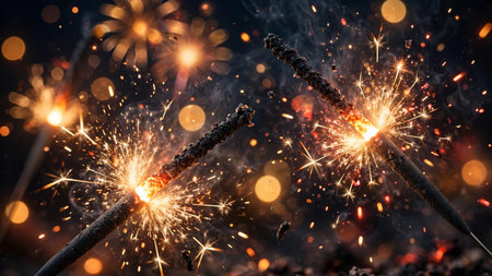 Sparklers on the background of fireworks. New Year's Eve