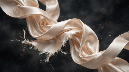 closeup of a silk scarf on a dark background with some smoke