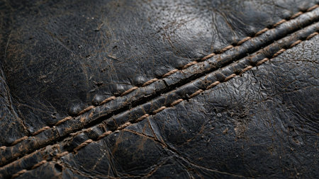 Leather texture with seam, close-up. Abstract background.