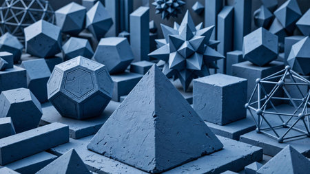Abstract background with geometrical figures. Blue toned image.