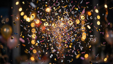 Flying confetti with bokeh effect. 3D rendering.
