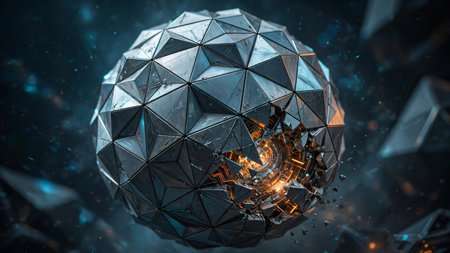 Abstract 3d rendering of chaotic structure. Futuristic background with polygonal shape.