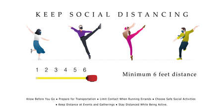 People dance with social distancing against Coronavirus disease (Covid-19), Keep a safe distance to...