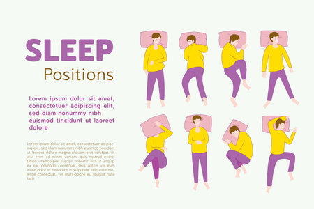 Sleep positions of human, how posing human can be in sleeping time,  flat vector illustrationのイラスト素材