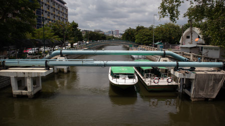 Bangkok thailand 29/8/2020, river zone nearly the train station in thailandの写真素材