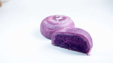 chinese purple sweet potato moon cake isolated on the  white background.