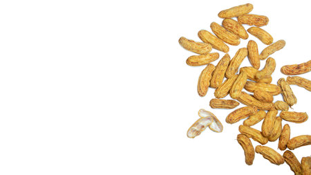 Group of boiled peanuts top view isolated on white background