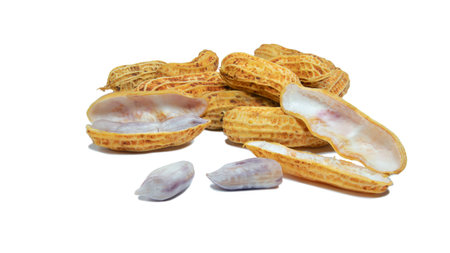 Group of boiled peanuts  isolated on white background