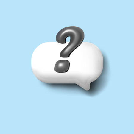 Question mark in the bubble speech doubting emotion information symbol 3d icon on blue background