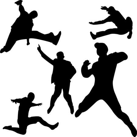 people jumping silhouettesのイラスト素材