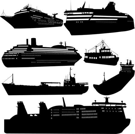 Set of silhouettes of shipsのイラスト素材