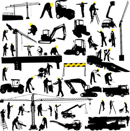 construction and worker collection silhouettes - vectorのイラスト素材