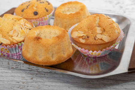 Homemade fresh muffins with chocolate and mandulaの写真素材