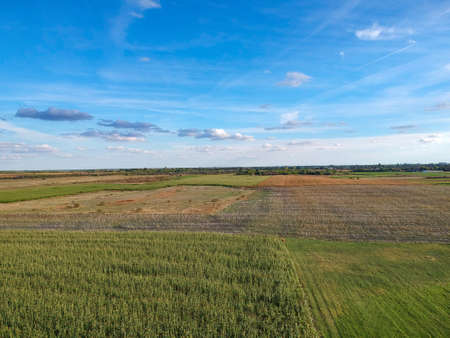 Aerial top view of a different agriculture fields in countryside