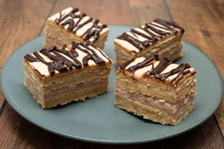 Portion of layered creamy cake