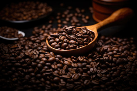 Coffee beans with wooden scoopの素材