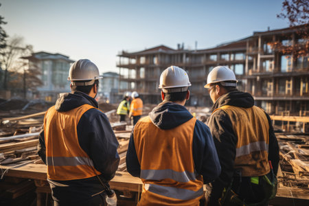 Engineers and architects discussing the plans for a new buildingの素材