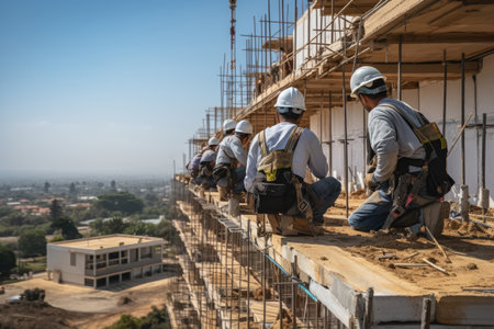 Construction workers on a construction siteの素材