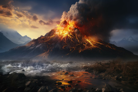 Volcanic eruptions at active volcanoの素材
