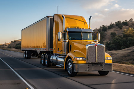 American truck on a highwayの素材