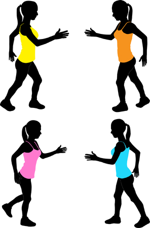 young woman speed walking collection  vectorのイラスト素材