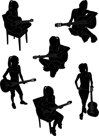 girl playing guitar collection - vectorのイラスト素材