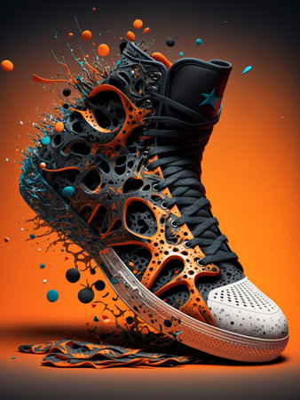 Sneakers with abstract splashes. 3d render illustration.の素材
