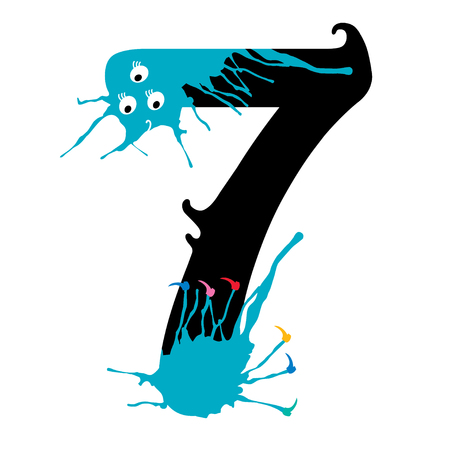 Illustration of number seven with monster. Design numbers set.のイラスト素材