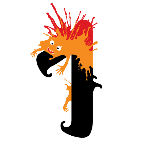 Illustration of number one with monster. Design numbers set.のイラスト素材