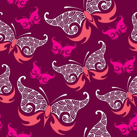 Seamless pattern with beautiful butterfly in pinkのイラスト素材