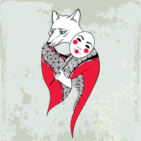 Mythological Kitsune. Mythical fox from Japanese folklore. The series of mythological creaturesのイラスト素材