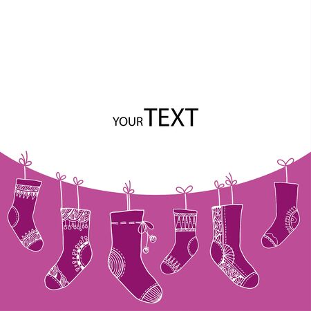 Collection of funny socks on the purple backgroundのイラスト素材