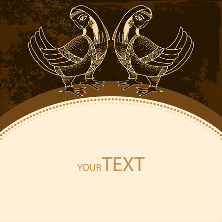 Card with Mythological Birds on a dark background. The series of mythological creaturesのイラスト素材