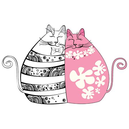 Illustration with cats in loveのイラスト素材