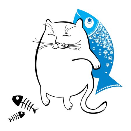 Funny cat with fish. Series of comic catsのイラスト素材