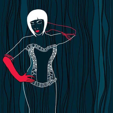 Beautiful lady in black lace corsetのイラスト素材