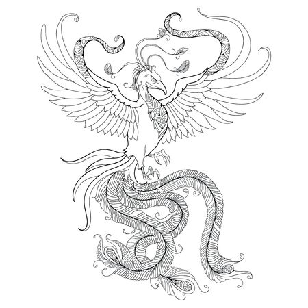 Mythological Phoenix or Phenix isolated on white background. Legendary bird that is cyclically reborn. Series of mythological creaturesのイラスト素材