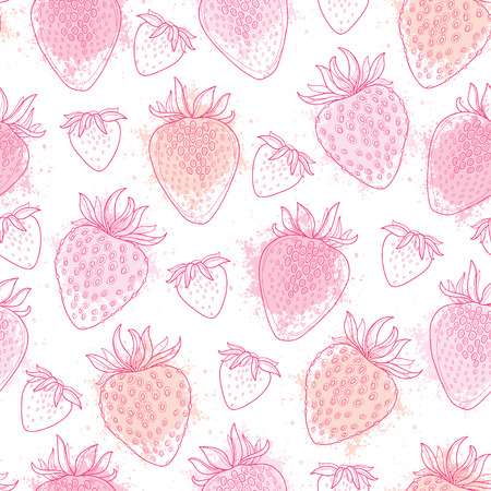 Strawberry and blots in pink pastel color.のイラスト素材