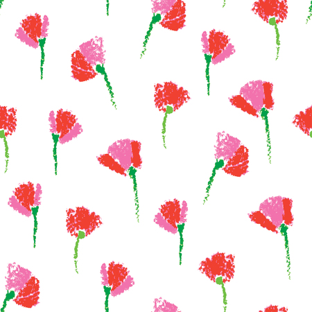 Seamless pattern with textured stylized flowers on white background.のイラスト素材