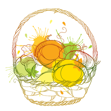 Wicker basket. Thanksgiving day, autumn design or Halloween.のイラスト素材