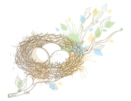 Drawing of nest with bird egg isolated.のイラスト素材