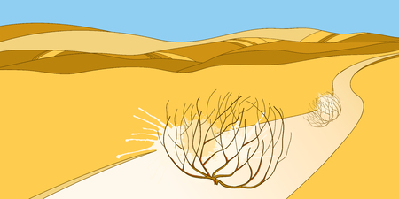 Rolling plant Tumbleweed on the panoramic desert horizon.のイラスト素材