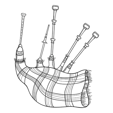 Scottish bagpipe or set of pipes in black isolated.のイラスト素材