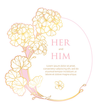Wedding invitation with gold Geranium or Cranesbills.のイラスト素材