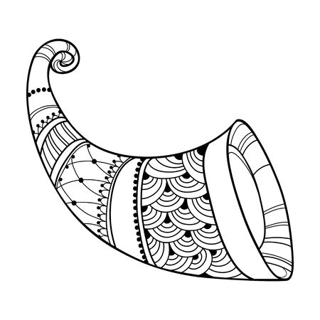Outline Cornucopia or Horn of plenty in black isolated.のイラスト素材
