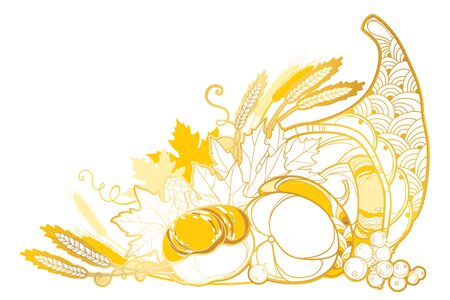 Gold Cornucopia or Horn of plenty isolated.のイラスト素材