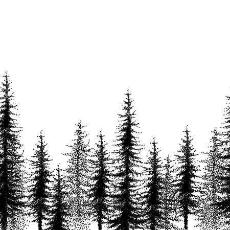 Seamless pattern with dotted fir tree in black.