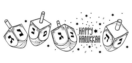 Greeting with outline Hanukkah or Hanuka dreidel.のイラスト素材