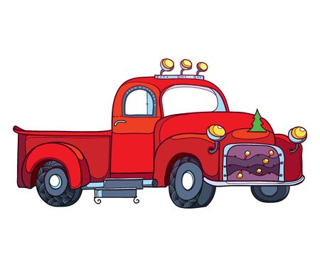 Outline vintage old pickup truck in red isolated.のイラスト素材