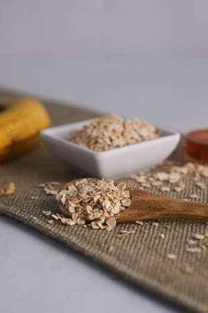 ingredients for banana and honey e vitamin oat flake maskの写真素材